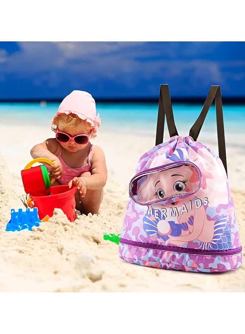 Generic 2 Pack Drawstring Swim Bags for Kids,Children's swimming backpack,Waterproof Beach Bag,Travel Dry Wet Separated Bag With Shoe Compartments,Draw String Bag for Gym Swimming Camping Hiking Dance  - Image 3