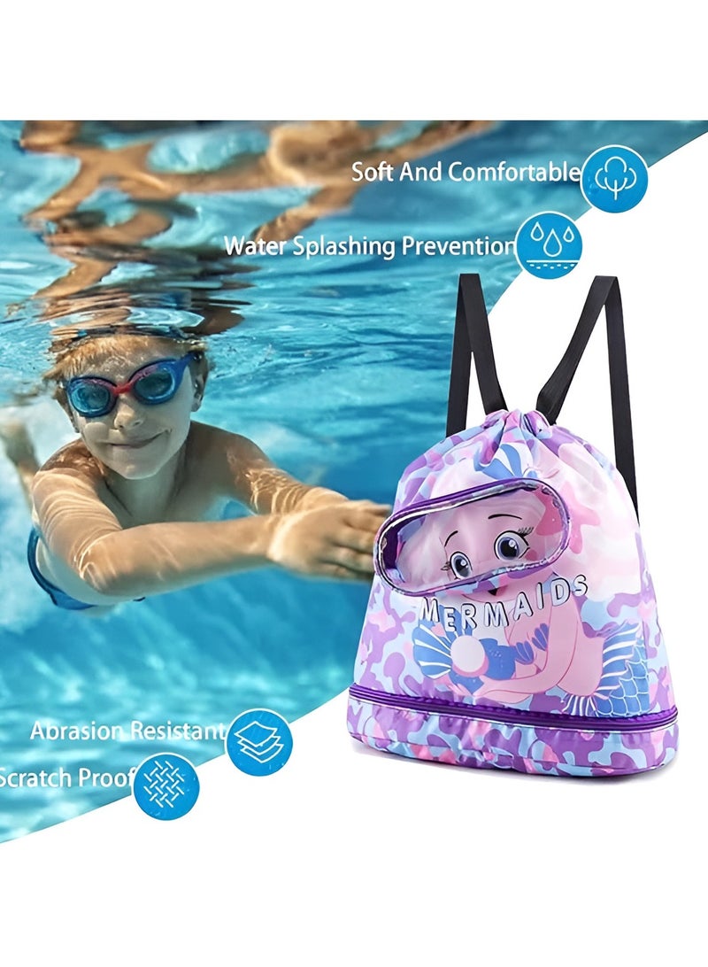 Generic 2 Pack Drawstring Swim Bags for Kids,Children's swimming backpack,Waterproof Beach Bag,Travel Dry Wet Separated Bag With Shoe Compartments,Draw String Bag for Gym Swimming Camping Hiking Dance  - Image 4