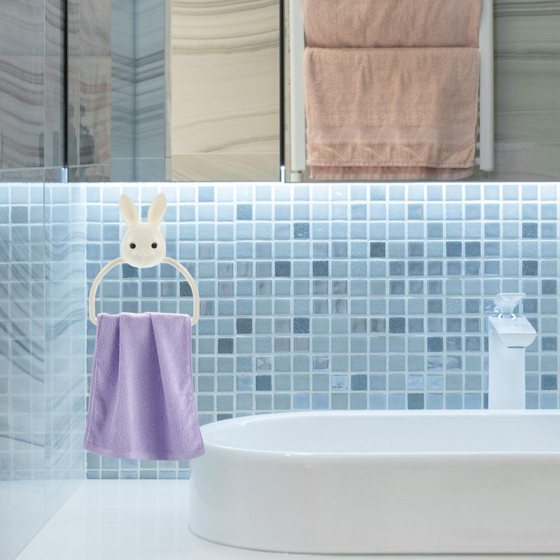 2pcs Cartoon Rabbit Wall Mounted Towel Ring No Drill Adhesive for Bathroom Kitchen - Image 4