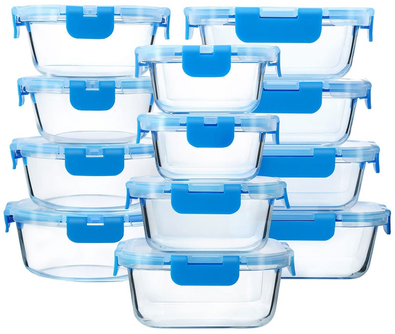 M MCIRCO 24-Piece Glass Food Storage Containers with Upgraded Snap Locking Lids,Glass Meal Prep Containers Set - Airtight Lunch Containers, Microwave, Oven, Freezer and Dishwasher, Blue - Image 1