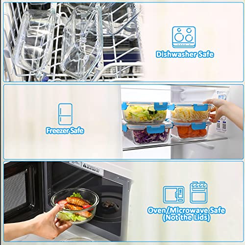 M MCIRCO 24-Piece Glass Food Storage Containers with Upgraded Snap Locking Lids,Glass Meal Prep Containers Set - Airtight Lunch Containers, Microwave, Oven, Freezer and Dishwasher, Blue - Image 4