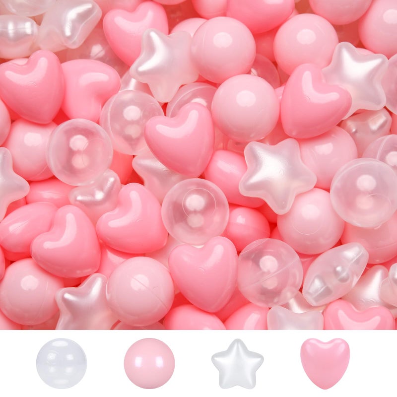 TRENDPLAYBall Pit Balls Star and Heart Shapes for Toddlers 100 Count Plastic Balls for Ball Pit Fun and Play PinkLight PinkPearl WhiteClear - Image 2