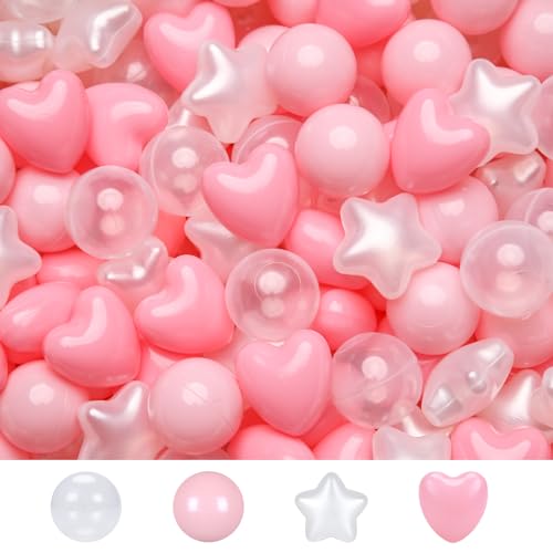 TRENDPLAYBall Pit Balls Star and Heart Shapes for Toddlers 100 Count Plastic Balls for Ball Pit Fun and Play PinkLight PinkPearl WhiteClear - Image 1