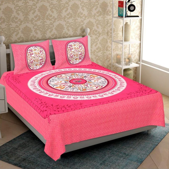 COTTON COMFORT 144 TC RAJASTHANI JAIPURI TRADITIONAL KING SIZE DOUBLE BED BEDSHEET WITH 2 PILLOW COVERS MULTICOLOR