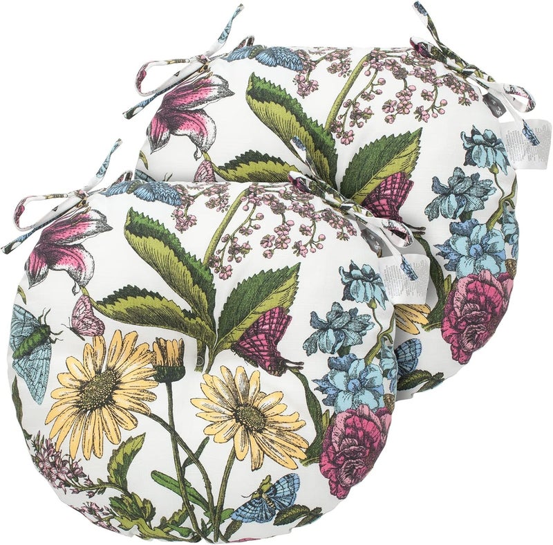 FUNHOME All Weather Bistro Seat Cushions with Ties, Tufted Patio Chair Cushions Round 15”x15”x4”, Set of 2, Chair Pad for Home Garden Kitchen Furniture-Butterfly - Image 2