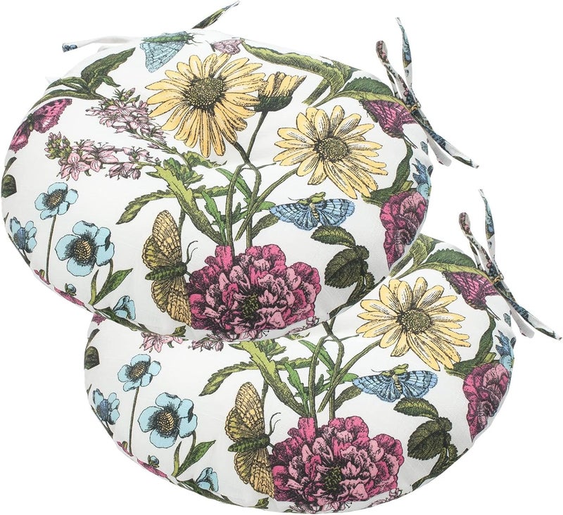FUNHOME All Weather Bistro Seat Cushions with Ties, Tufted Patio Chair Cushions Round 15”x15”x4”, Set of 2, Chair Pad for Home Garden Kitchen Furniture-Butterfly - Image 1