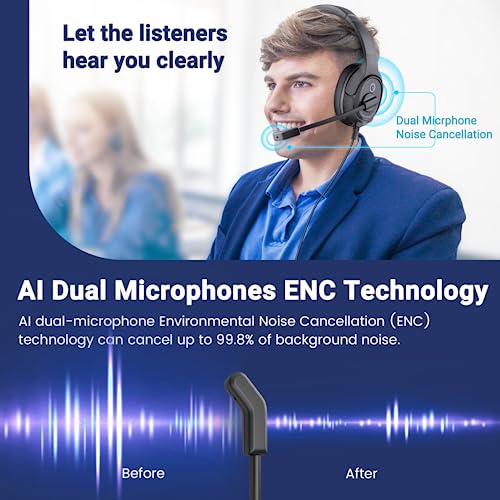 EKSA Headset with Microphone for PC, USB Computer Headsets AI-Powered Environmental Noise Cancelling Headphone with Busylight, Mic Mute Boom & Volume Control, Wired Over-Ear Headset for Laptop/Work/Office - Image 2