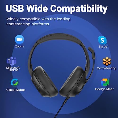 EKSA Headset with Microphone for PC, USB Computer Headsets AI-Powered Environmental Noise Cancelling Headphone with Busylight, Mic Mute Boom & Volume Control, Wired Over-Ear Headset for Laptop/Work/Office - Image 4
