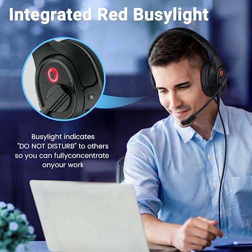 EKSA Headset with Microphone for PC, USB Computer Headsets AI-Powered Environmental Noise Cancelling Headphone with Busylight, Mic Mute Boom & Volume Control, Wired Over-Ear Headset for Laptop/Work/Office - Image 5