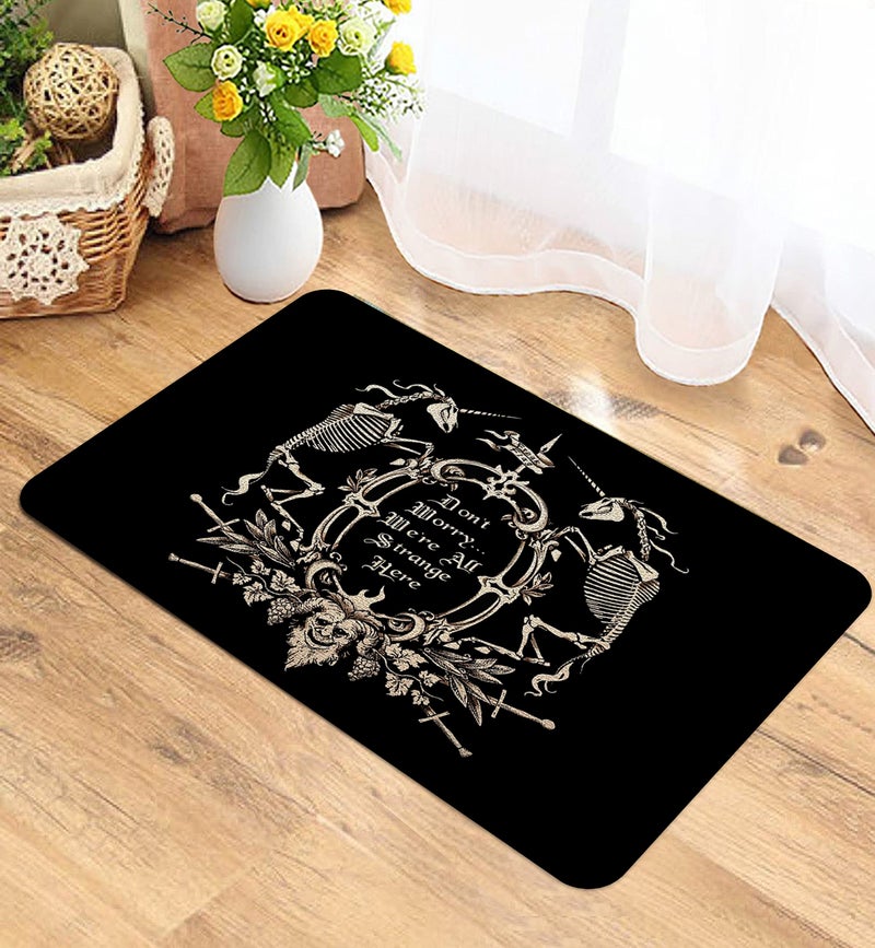 M-Qizi Gothic Skull Door Mat - 30 X 17 Inch Non-Slip Goth Welcome Mat, Spooky Door Mat Outdoor, Goth Decor, Gothic Rug - Image 2