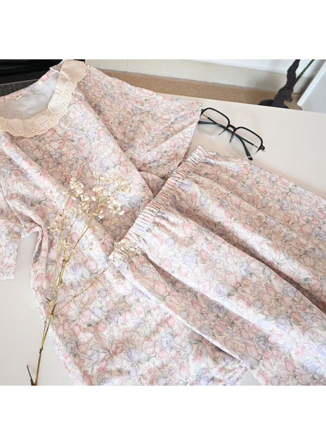 Baby Cotton Yarn Summer Thin Short-sleeved Shorts Nightgown Breathable Cotton Cute Age-reducing Rabbit Home Clothes Pajamas Set