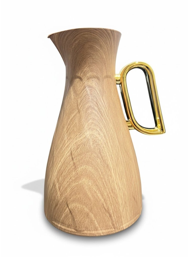 Germax Vacuum Flask Thermos with Medium-Wood Finish and Gold Handle - 1.0L Insulated Dallah for Tea & Coffee - Image 4