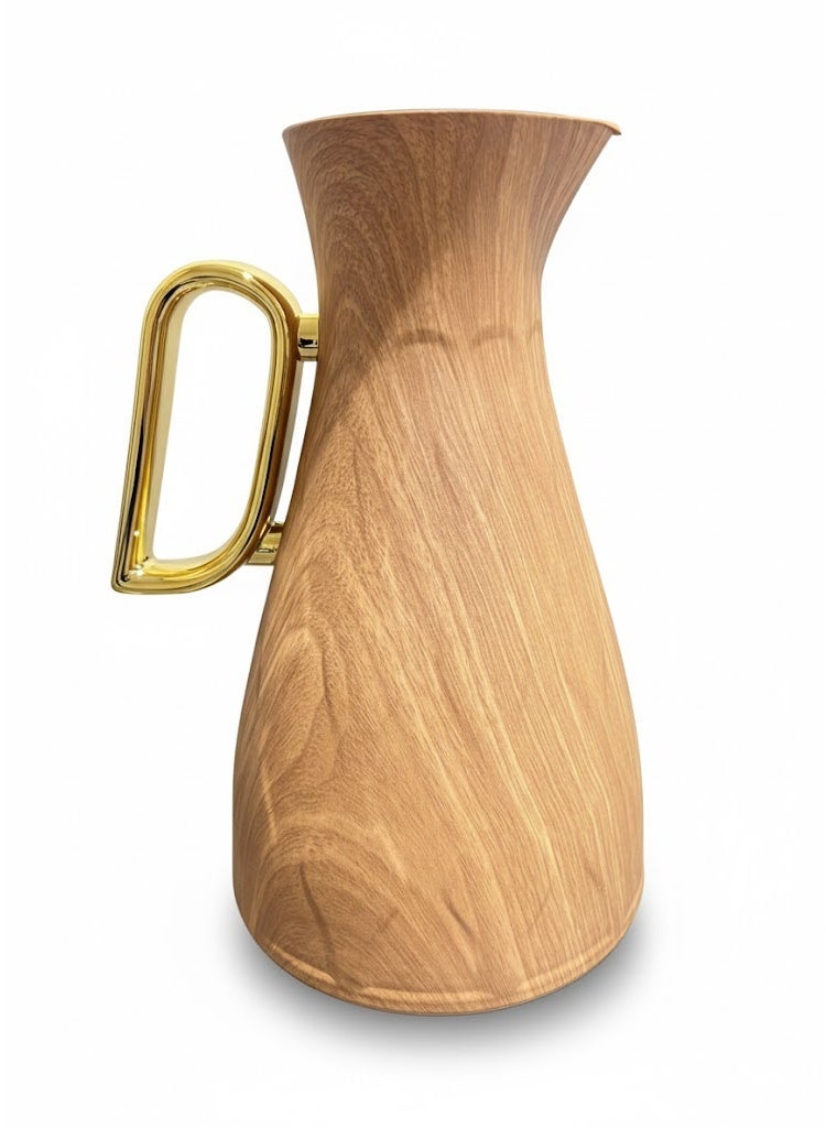 Germax Vacuum Flask Thermos with Medium-Wood Finish and Gold Handle - 1.0L Insulated Dallah for Tea & Coffee - Image 2