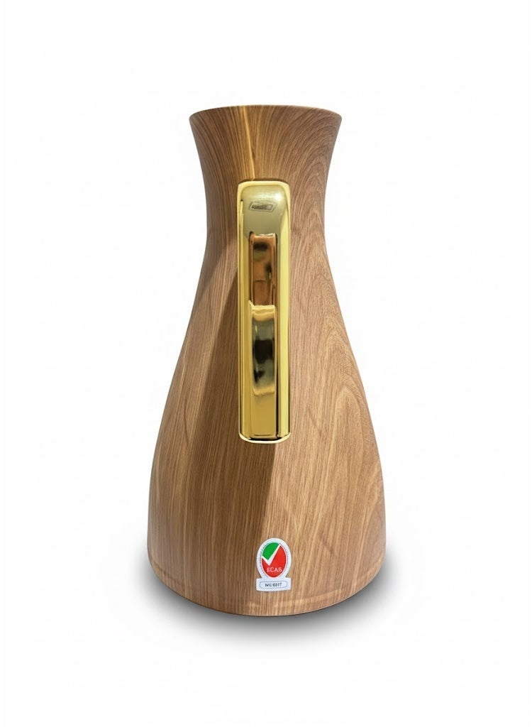 Germax Vacuum Flask Thermos with Medium-Wood Finish and Gold Handle - 1.0L Insulated Dallah for Tea & Coffee - Image 5
