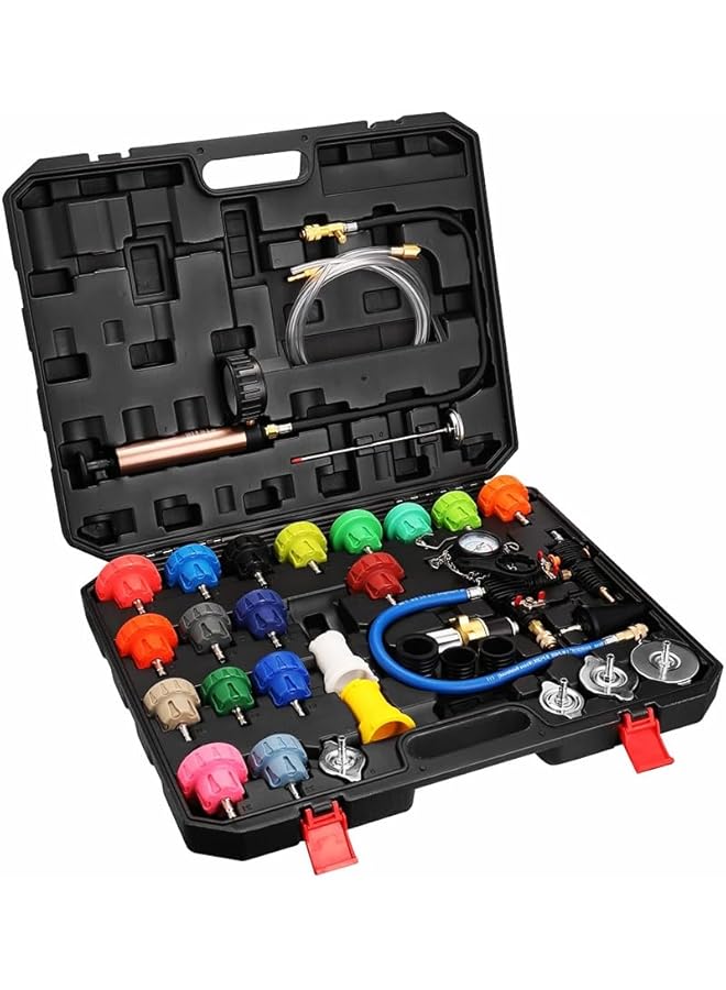 Generic Moonsh Radiator Pressure Tester Coolant Refill Kit Universal Cooling System Radiator Automotive Tank Vacuum Antifreeze Replacement Filler Belt Connector Hose (34Pcs)  - Image 1