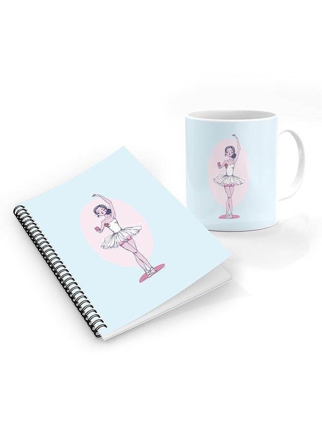 Stylizedd Designer Printed Coffee Mug + A5 Spiral Notebook Memo Notepad Journal Personalised Combo Gift Set Twirling Ballerina