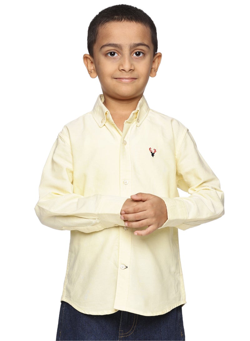 U.S. ELK Boys' Long Sleeve Oxford Dress Shirt | Kids Classic Formal Button Down Shirt | Collared Neck Cotton Shirt - Yellow  - Image 1