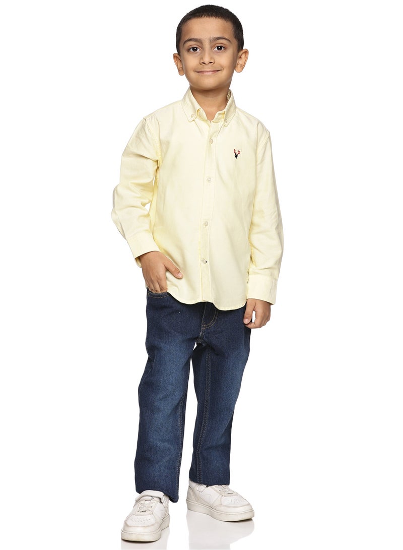 U.S. ELK Boys' Long Sleeve Oxford Dress Shirt | Kids Classic Formal Button Down Shirt | Collared Neck Cotton Shirt - Yellow  - Image 3
