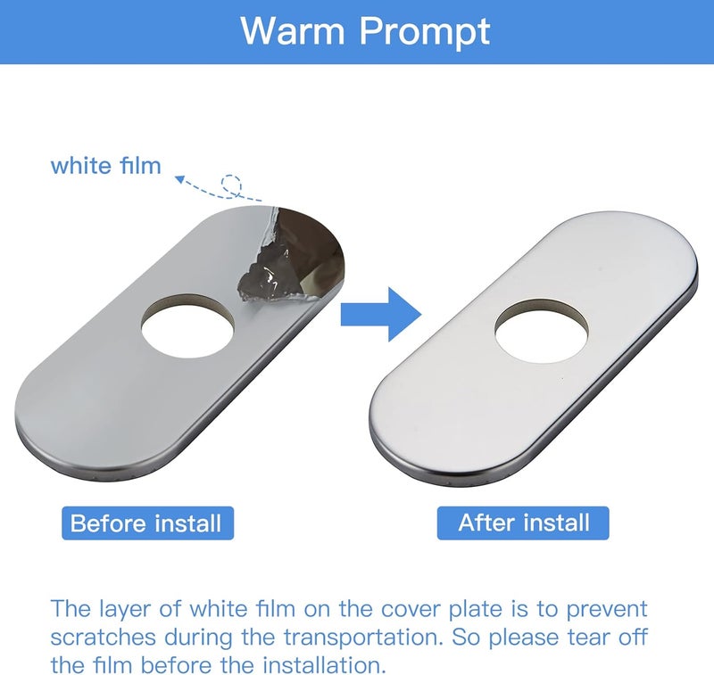 BWE 6 Inch Bathroom Vessel Vanity Sink Faucet 4" Hole Cover Deck Plate Escutcheon Chrome - Image 4