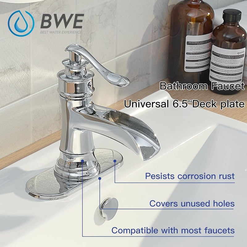 BWE 6 Inch Bathroom Vessel Vanity Sink Faucet 4" Hole Cover Deck Plate Escutcheon Chrome - Image 2