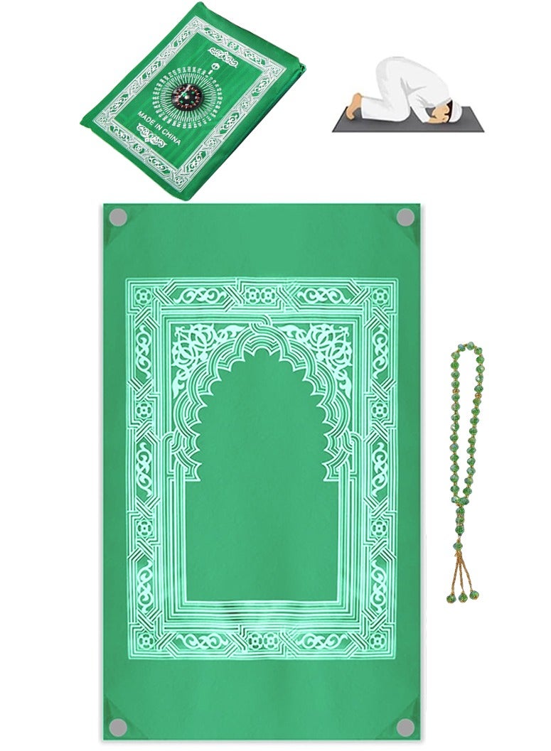 Sunnaltree Portable Prayer Mat with Compass, Travel Pocket Prayer Mat，Lightweight Waterproof Polyester Muslim Prayer Rug, Travel-Friendly Design, Perfect Ramadan Gift (Light Green, 65cm X 105cm) - Image 1