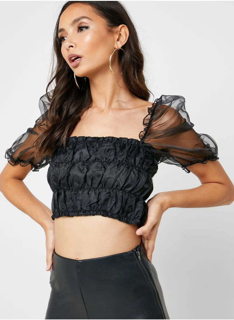 Missguided Puff Sleeve Crop Top