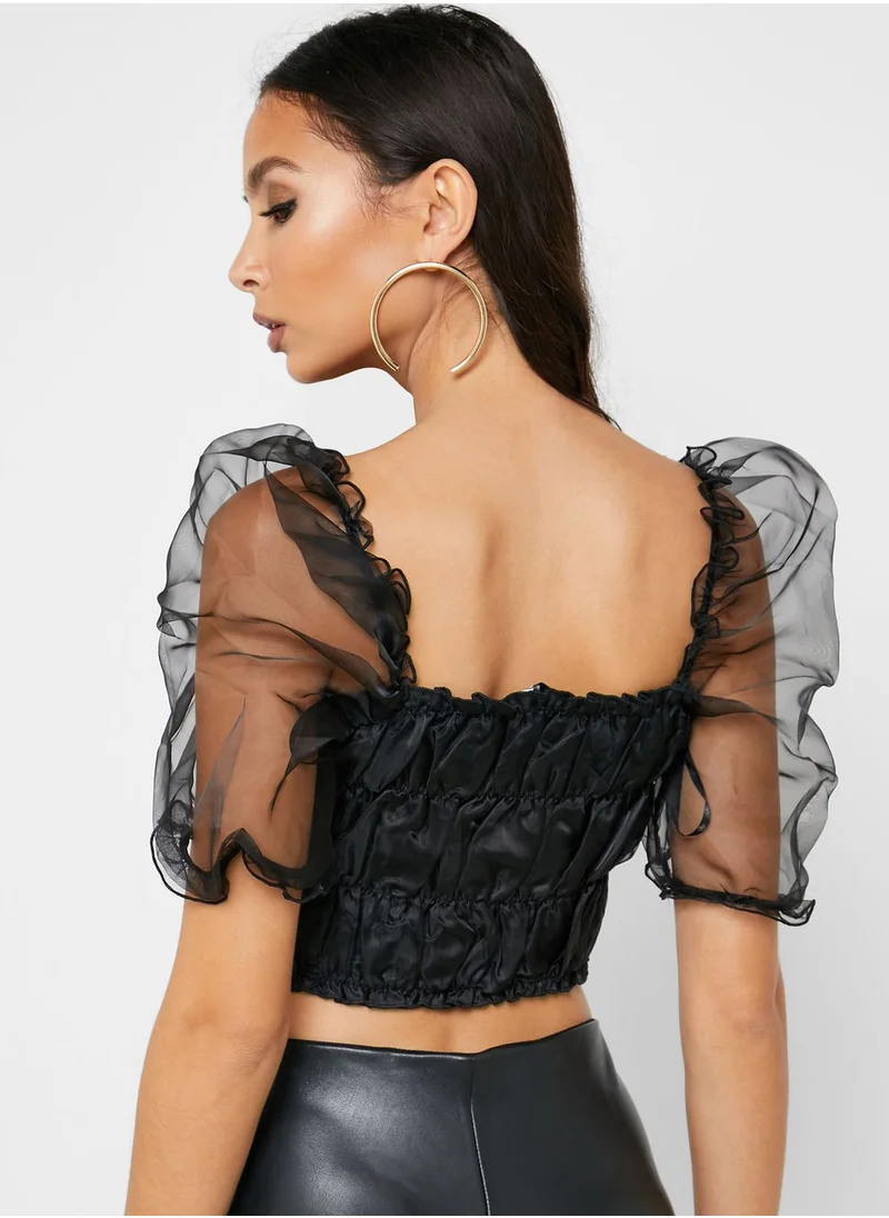 Missguided Puff Sleeve Crop Top