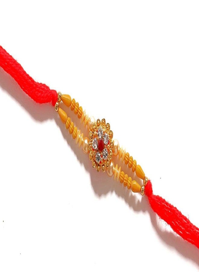 Suninow Designer Stone Studded Flower with Pearl Rakhi