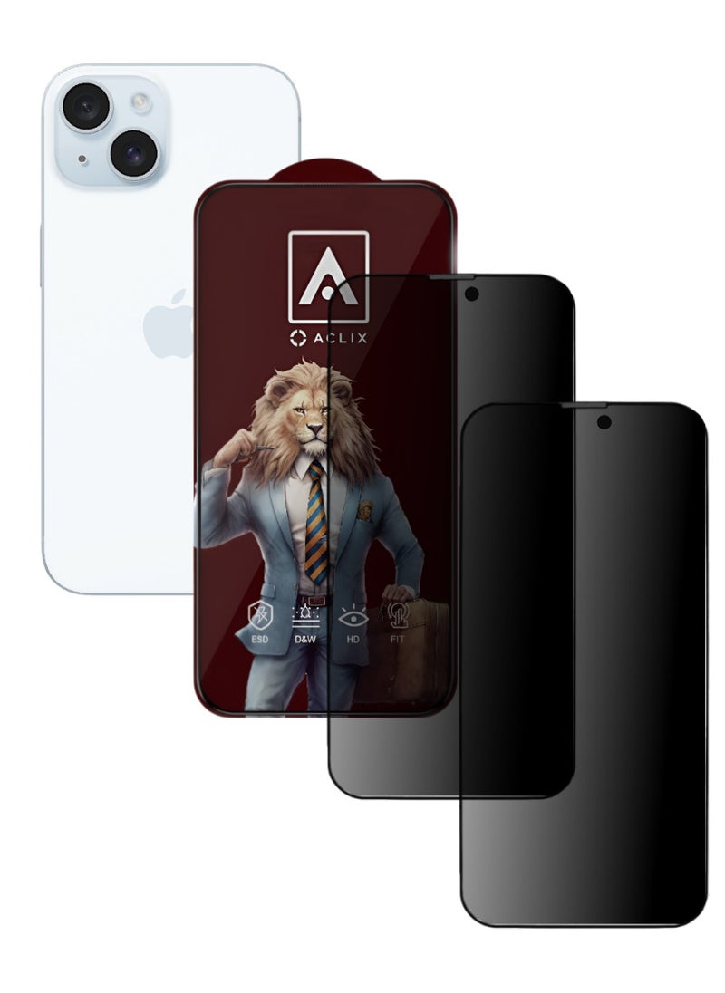 ACLIX 2 Pieces Antistatic ESD Dustof Premium Quality High Definition Anti-Spy Privacy Tempered Glass Screen tector Designed For  iPhone 15 Plus - Image 1