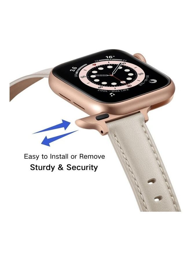 NIBEMINENT Business Style Leather Replacement Strap Watchband For Apple Watch Series 7/6/5/4/3/2/1/SE 38/40/41mm Creamy White - Image 5