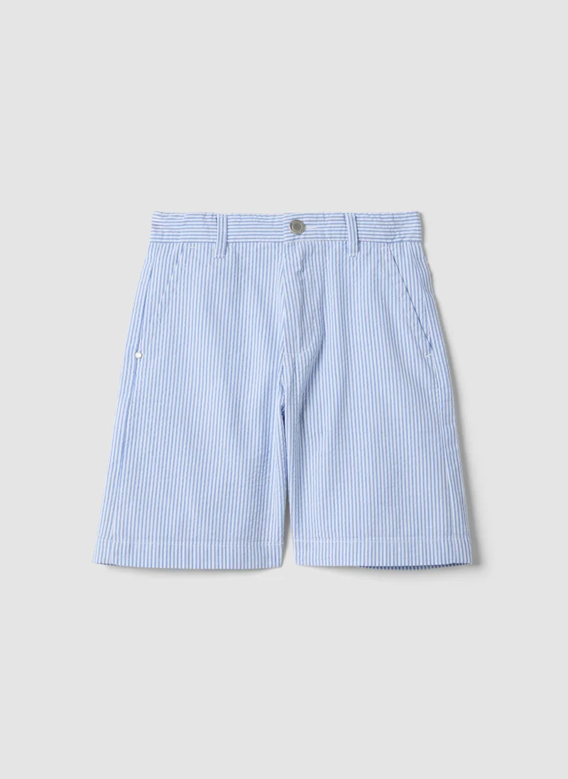 او في اس OVS Blue Striped Pure Cotton Shorts