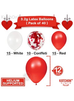 KATCHON Red White Confetti Balloons for Birthday Decorations Pack of 40  - Image 2