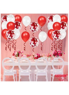 KATCHON Red White Confetti Balloons for Birthday Decorations Pack of 40  - Image 4
