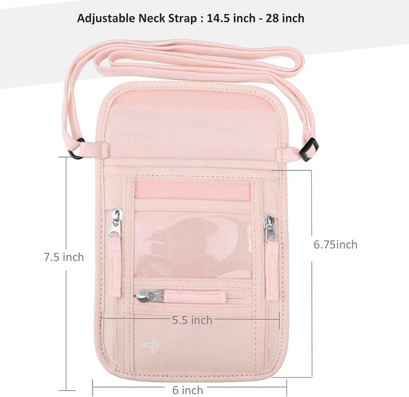 WALNEW حامل جواز السفر وحقيبة الرقبة لمحفظة السفر للنساء والرجال، محفظة سفر رفيعة مع حماية من RFID وحزام حول الرقبة - Image 2