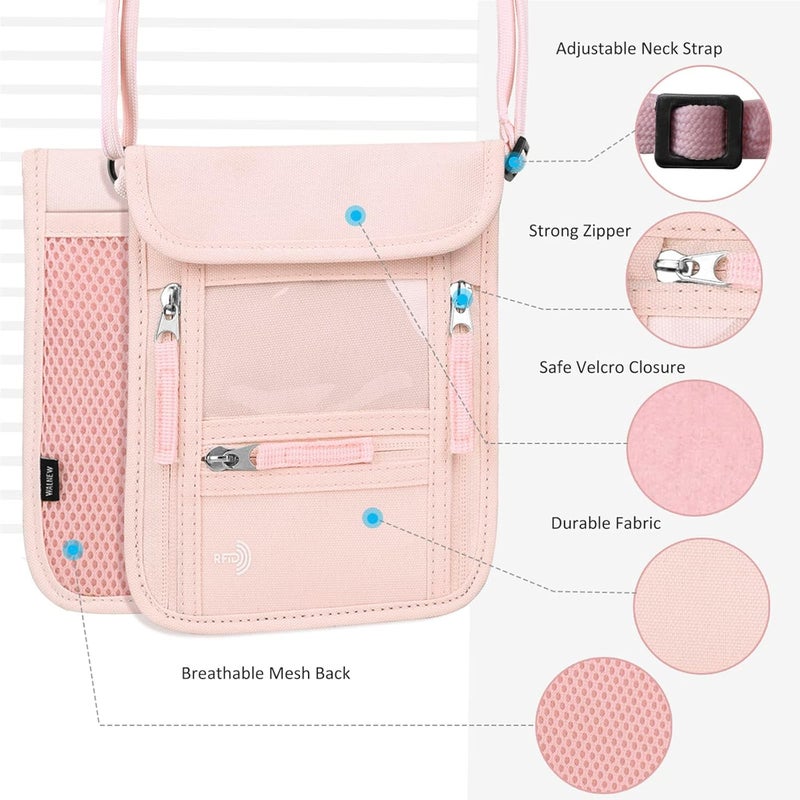 WALNEW حامل جواز السفر وحقيبة الرقبة لمحفظة السفر للنساء والرجال، محفظة سفر رفيعة مع حماية من RFID وحزام حول الرقبة - Image 4