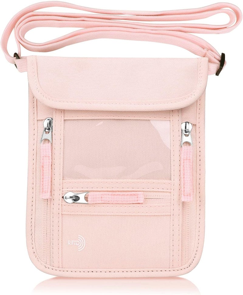 WALNEW حامل جواز السفر وحقيبة الرقبة لمحفظة السفر للنساء والرجال، محفظة سفر رفيعة مع حماية من RFID وحزام حول الرقبة - Image 1