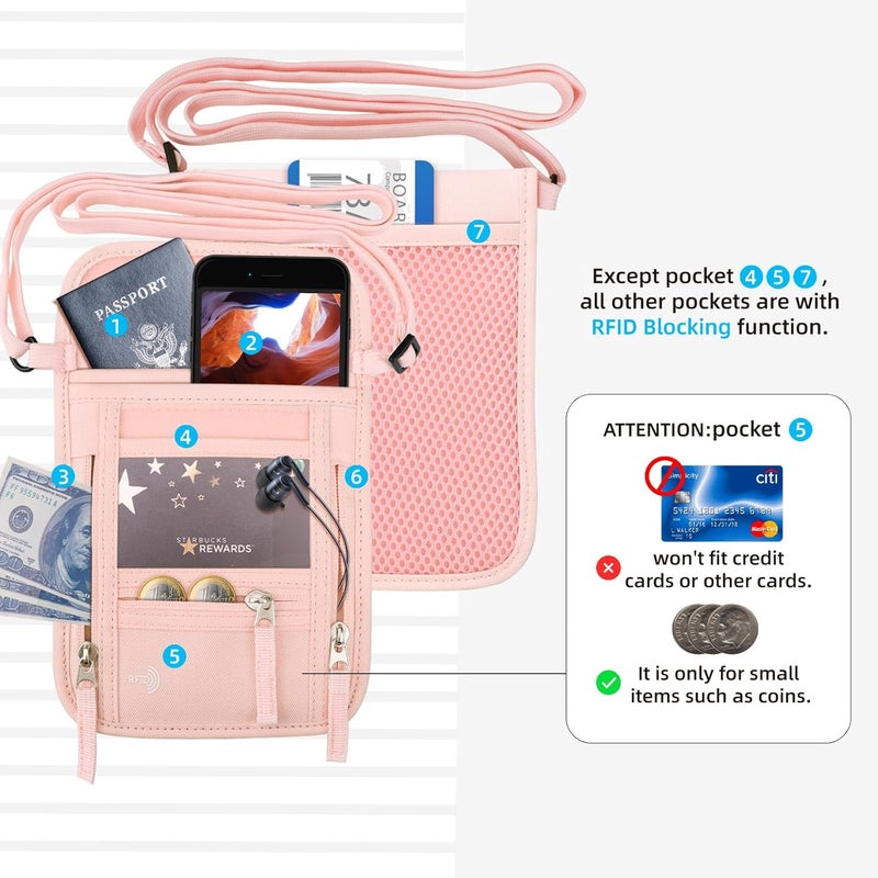 WALNEW حامل جواز السفر وحقيبة الرقبة لمحفظة السفر للنساء والرجال، محفظة سفر رفيعة مع حماية من RFID وحزام حول الرقبة - Image 5