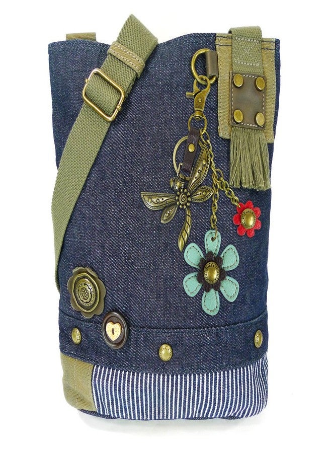 Chala Canvas Patch Cross-body Women's handbags with Dragonfly Key-Fob (Denim-Metal-DF1), Small - Image 1