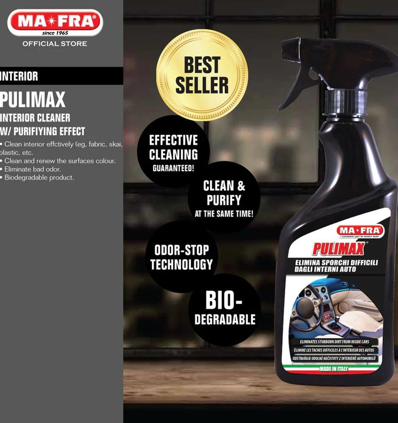 MAFRA MA-FRA Pulimax Car Interior Cleaner Spray 500ml, Multi Surface Interior Cleaning Solution for Dashboard, Seats, Door Panels, Plastic, Vinyl, Fabric, Leather, Console, Carpet, Trim, Interior Stain Remover, Odor Control . - Image 2