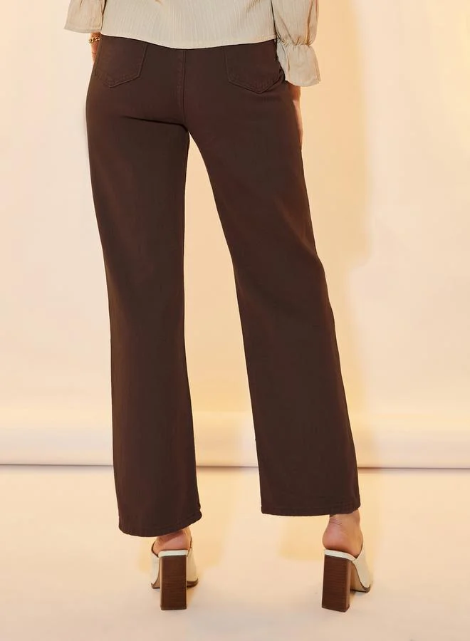 Take Two Solid Mid Rise Straight Leg Jeans