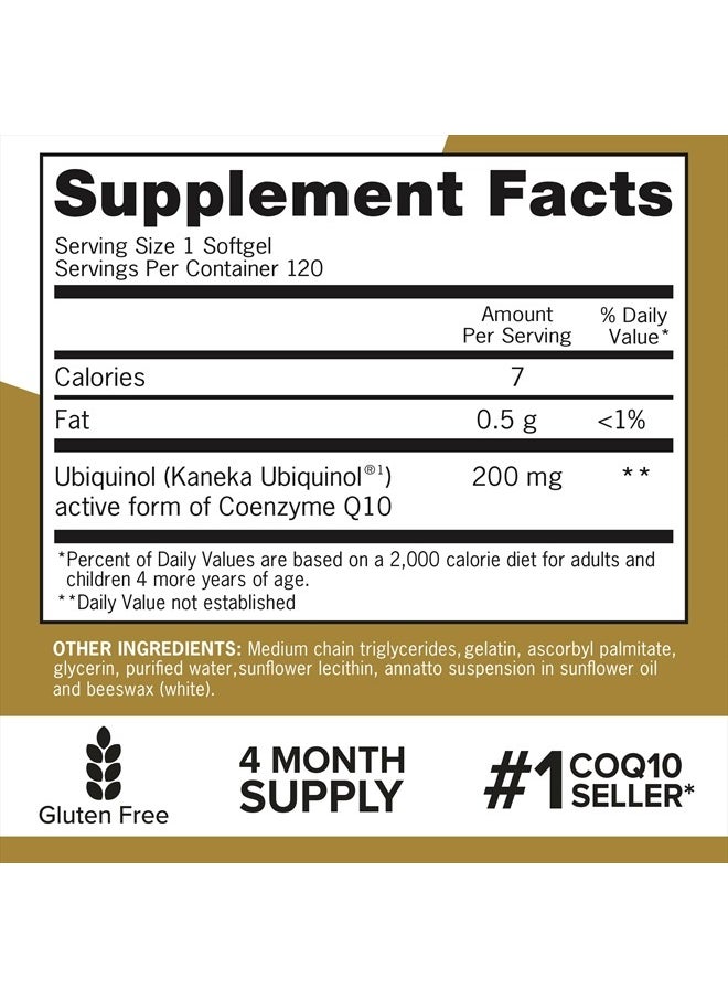 Qunol Ubiquinol CoQ10 200mg Softgels, Powerful Antioxidant for Heart and Vascular Health, Essential for Energy Production, Natural Supplement Active Form of CoQ10, 120ct Softgels  - Image 5