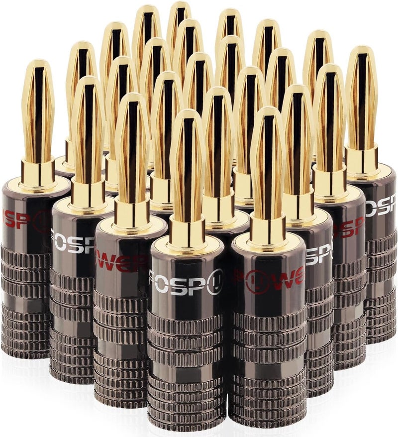 FosPower Banana Plugs 12 Pairs / 24 pcs, Closed Screw 24K Gold Plated Speaker Plug Connectors for Speaker Wire, Wall Plate, Home Theater, Audio/Video Receiver, Amplifiers and Sound Systems - Image 1