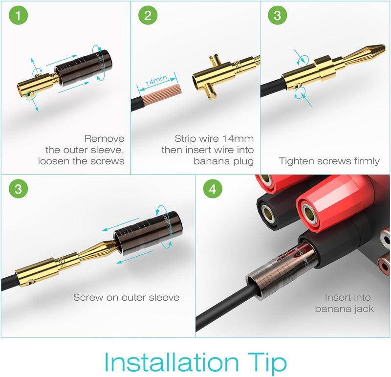 FosPower Banana Plugs 12 Pairs / 24 pcs, Closed Screw 24K Gold Plated Speaker Plug Connectors for Speaker Wire, Wall Plate, Home Theater, Audio/Video Receiver, Amplifiers and Sound Systems - Image 5