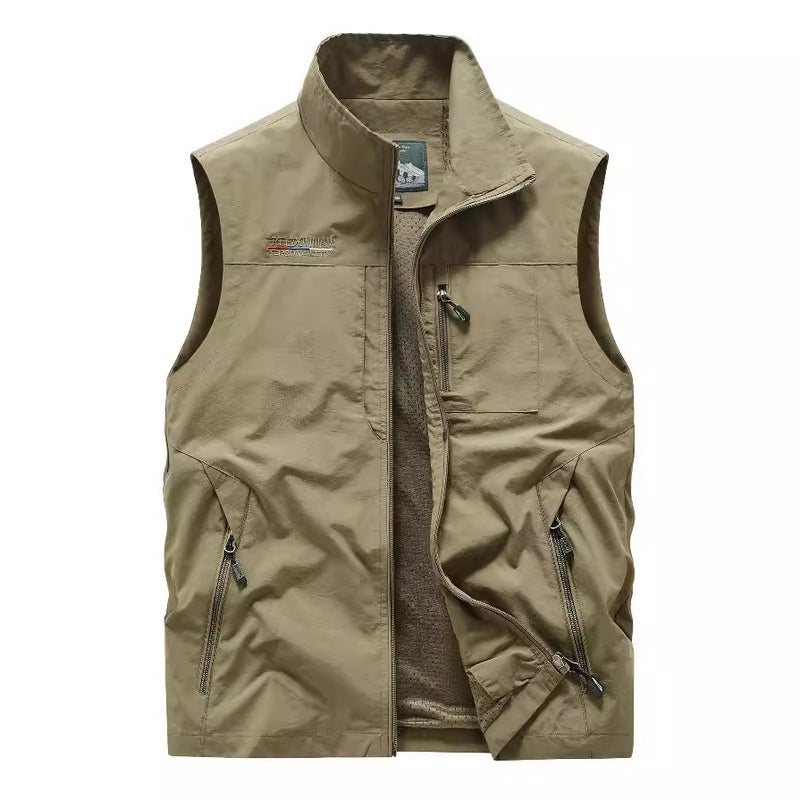 Men'S Vest Multi-Pocket Outdoor Quick-Drying Middle-Aged Casual Sports Workwear Vest Loose Solid Color Jacket - Image 4