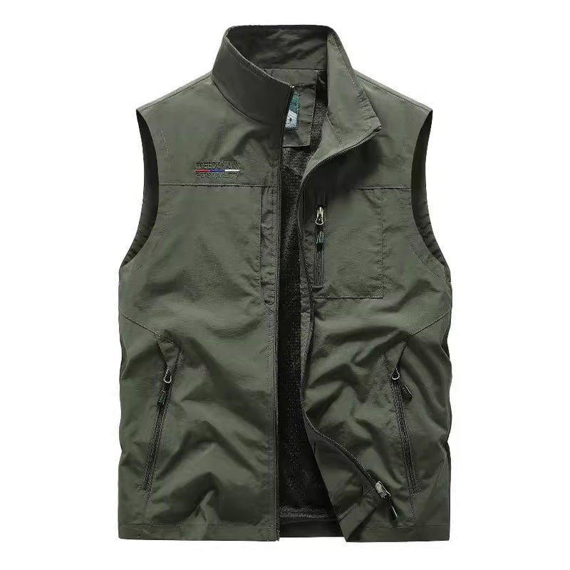 Men'S Vest Multi-Pocket Outdoor Quick-Drying Middle-Aged Casual Sports Workwear Vest Loose Solid Color Jacket - Image 3