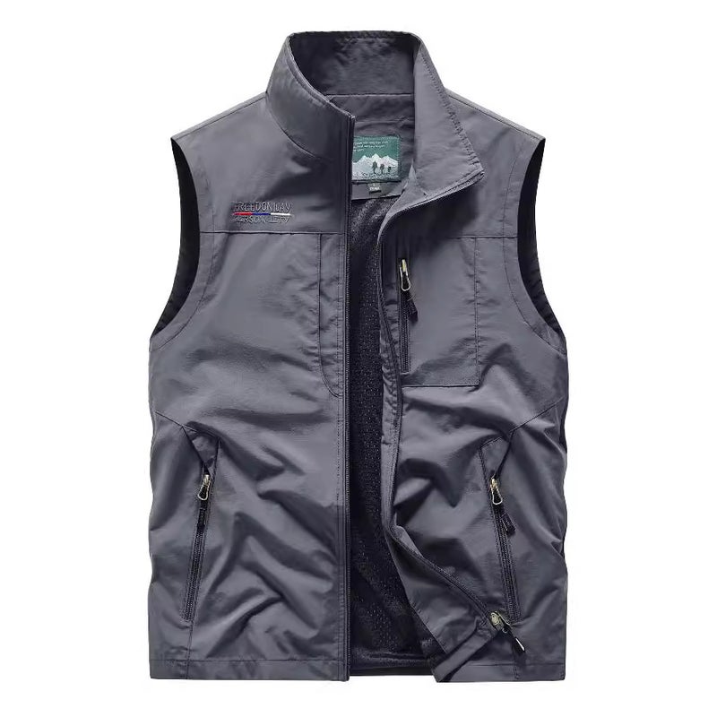 Men'S Vest Multi-Pocket Outdoor Quick-Drying Middle-Aged Casual Sports Workwear Vest Loose Solid Color Jacket - Image 2
