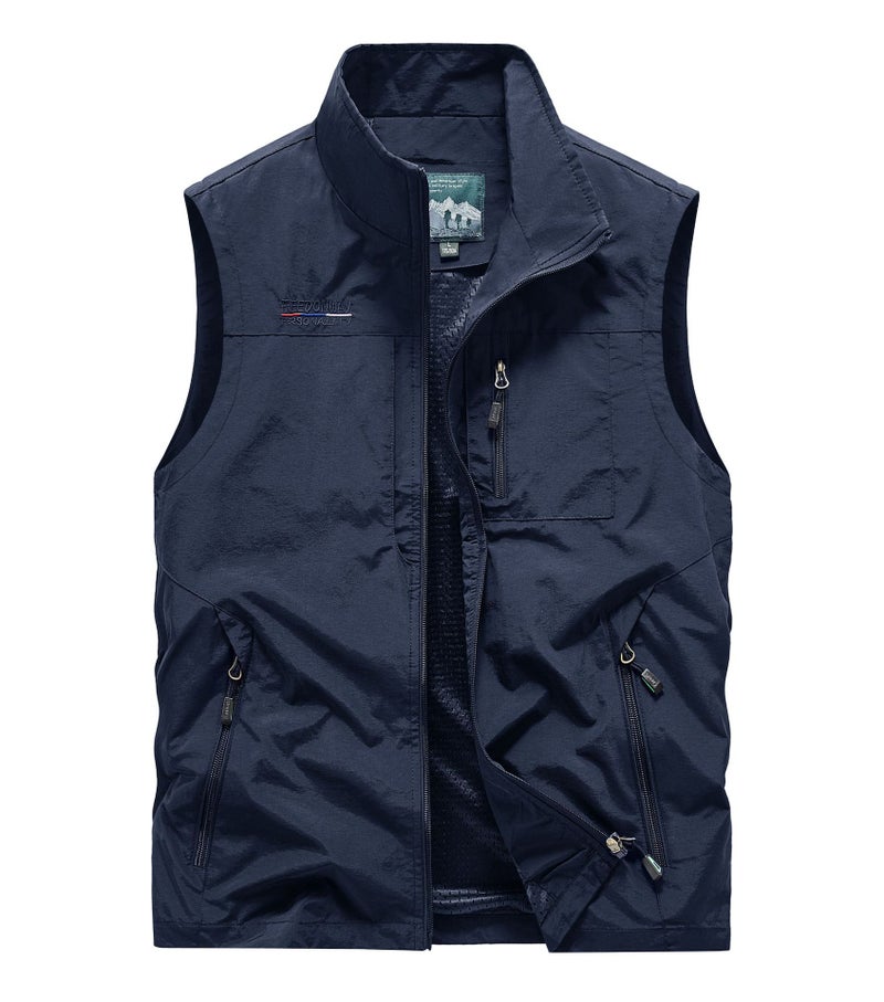 Men'S Vest Multi-Pocket Outdoor Quick-Drying Middle-Aged Casual Sports Workwear Vest Loose Solid Color Jacket - Image 1