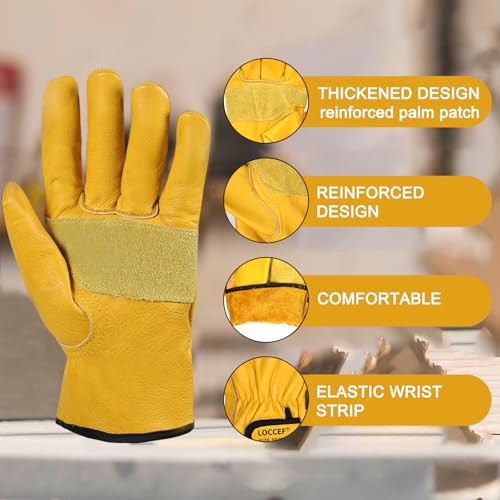 LOCCEF 2 Pairs Leather Work Gloves for Men and Women,Cowhide Leather Gloves Utility Working Gloves (Yellow, 10/XL) - Image 3