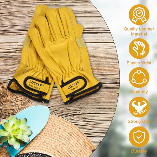 LOCCEF 2 Pairs Leather Work Gloves for Men and Women,Cowhide Leather Gloves Utility Working Gloves (Yellow, 10/XL) - Image 5