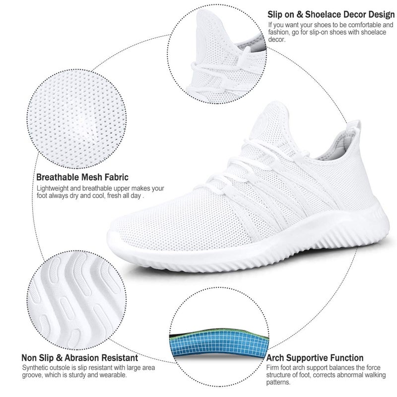 Feethit Womens Slip On Running Shoes Breathable Walking Shoes Lightweight Gym Workout Shoes Non Slip Fashion Sneakers White Size 7.5 - Image 4